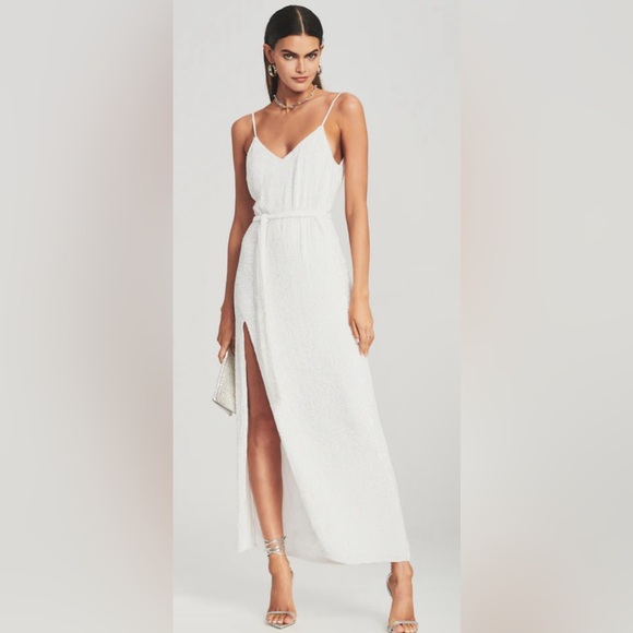 Retrofête REBECCA SEQUIN EMBELLISHED MAXI DRESS GOWN HIGH SLIT - Picture 3 of 10